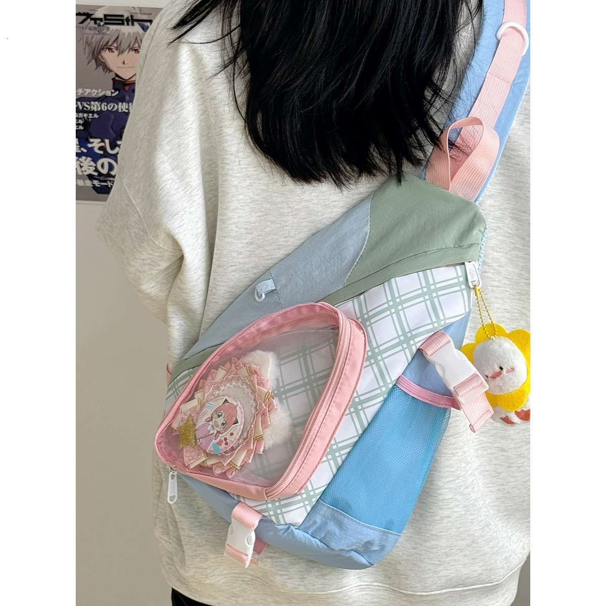 casual ins-style sports and anime convention backpack, large-capacity for cycling, cute girl's ita-bag crossbody bag