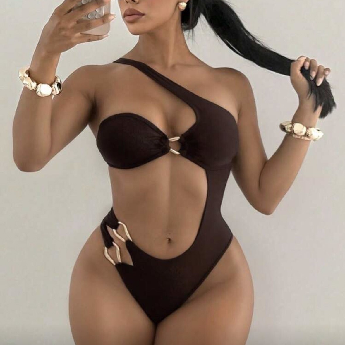 Free Shipping High Value 2026 European and American new style one-piece strapless bikini solid color sexy backless cross-border swimwear