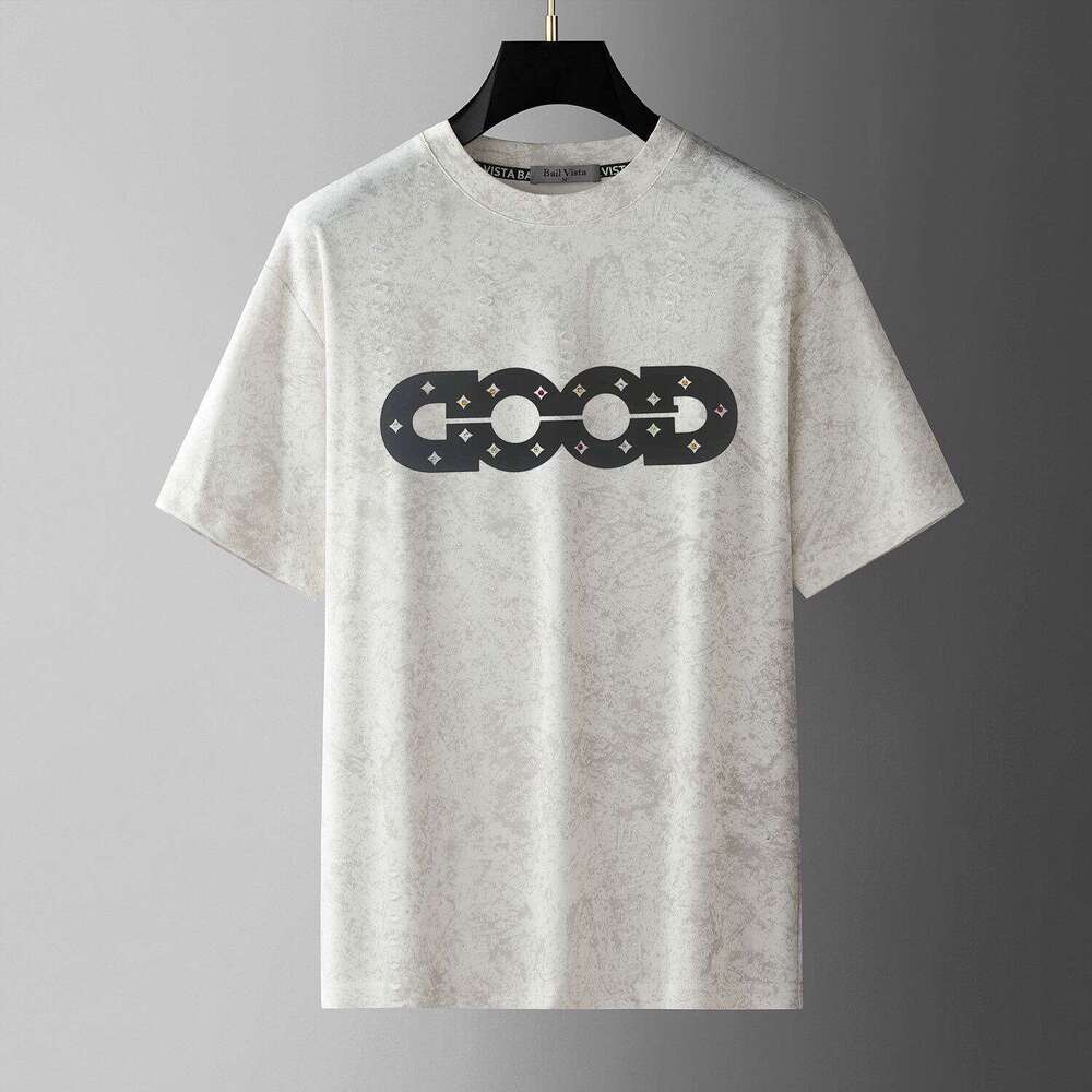 European Men's High-End Design Sense Distressed Crew Neck Short T-Shirt Men luxury New Trendy Brand Summer American Style