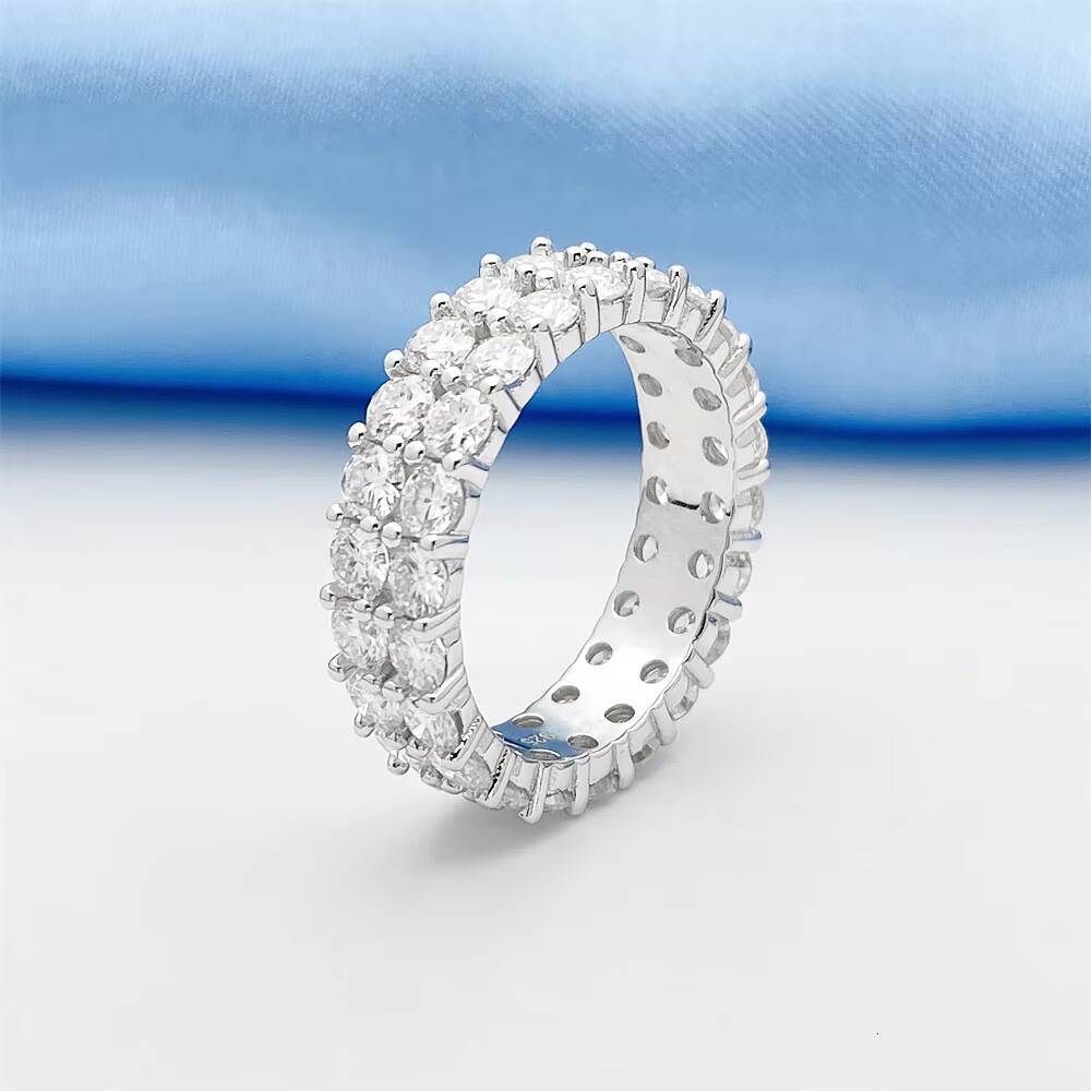Cluster Vvs 3mm 925 Silver Iced Out Hip Hop 2row Diamond Moissanite Tennis Ring for Men