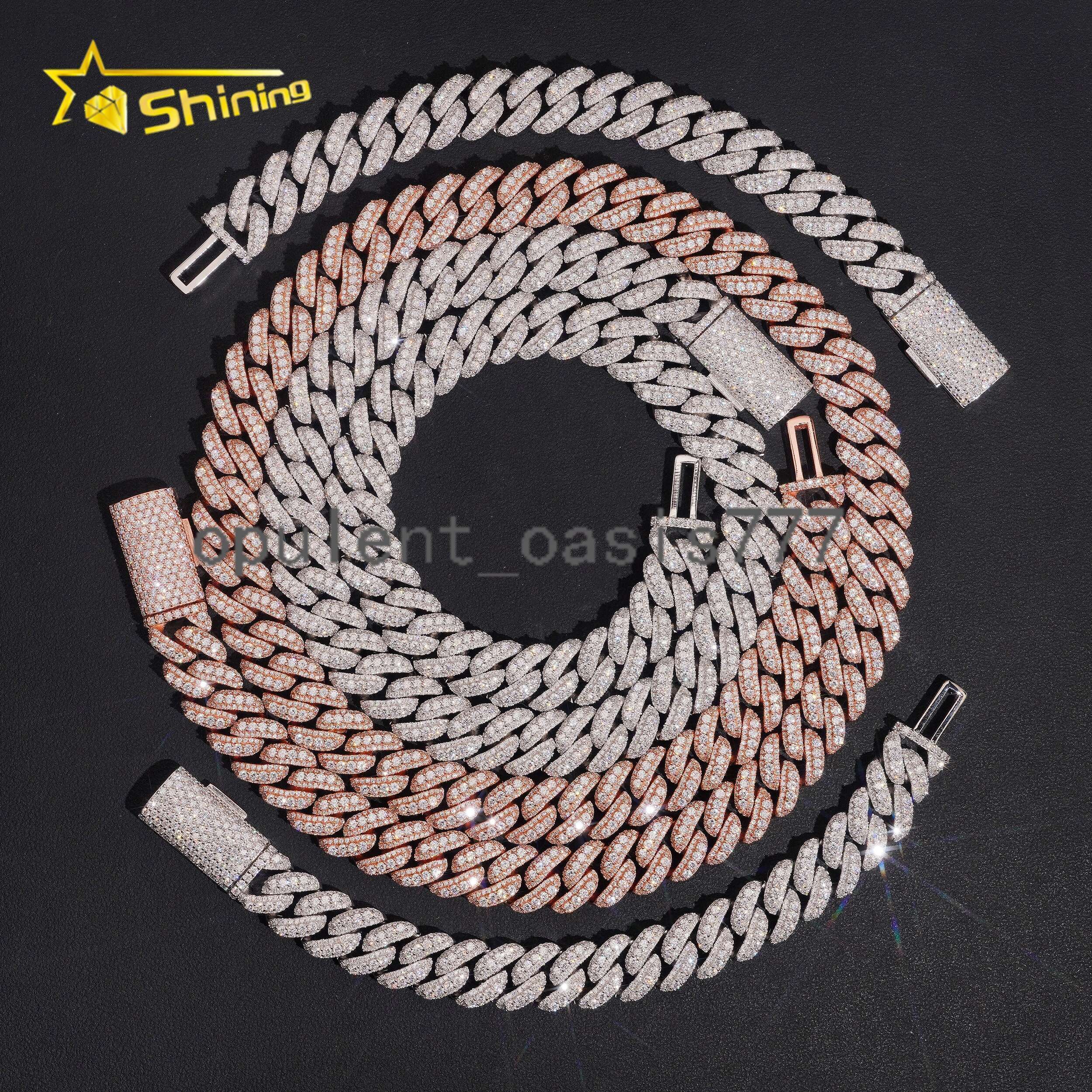 USA New Stock 13mm Iced Out Moissanite Cuban Link Chain Fine Jewelry Men 925 Silver Moissanite Cuban Hip Hop Necklace