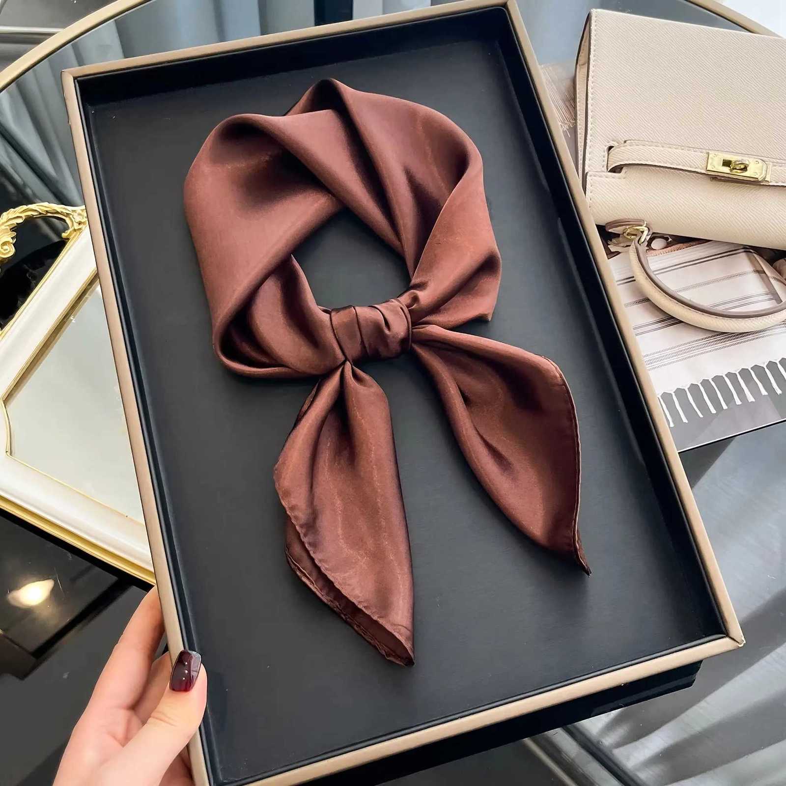 70cm Solid Neckerchief Hijab Scarf For Wen Silk Satin band Hair Scarves Fem Square Shawls Scarfs For Ladies X2603281