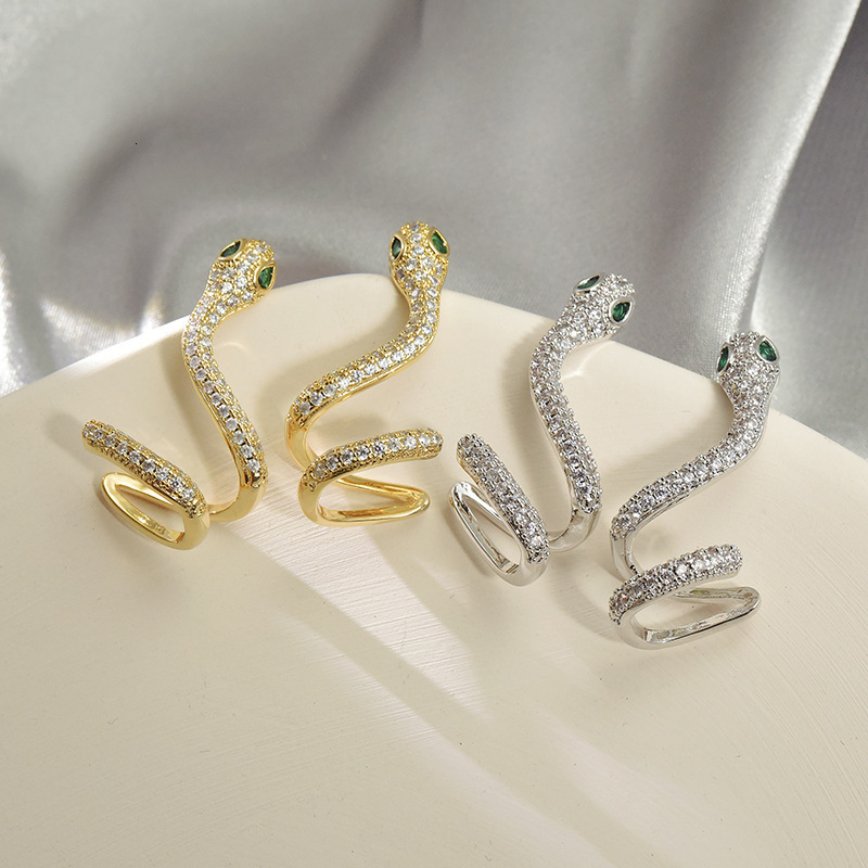 Fashionable Personality Full Diamond Snake-shaped Light Luxury Design Sense Earrings Minimalist Snake Ear Jewelry