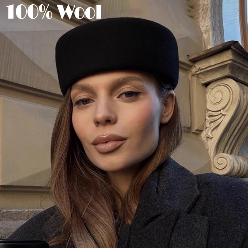 100 Wool Beret for Woman Elegant Flat Cap Felt Hat Lady Fall Winter Warm Fashion Fedora Fascinator Pillbox Pumpkin Hat 260324