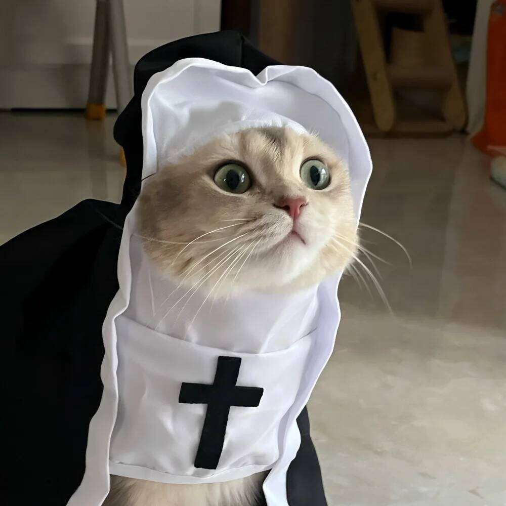 Nun Cosplay Costume Funny Halloween Cat Clothing For Small Medium Cats Dogs Cute Kitten Pullover Sphynx Pet Jacket Outfits