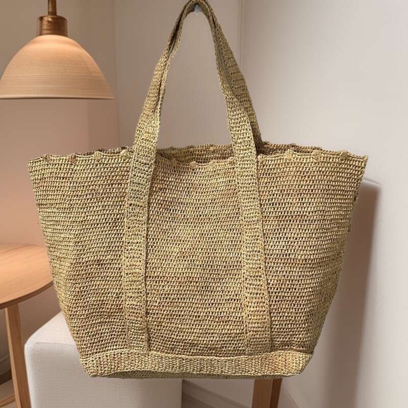 Totebag Shoulder ROSE NOIRE Spring And Summer French Fashion Simple Raffia Woven Tote Large Capacity Handbag Women S Vacation Travel Bag