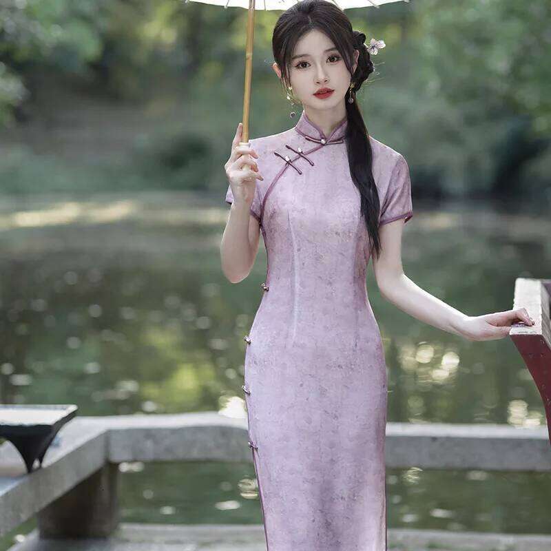 Qipao Chinese Dresses Women's Premium Modern Pink Elegant Evening Party Long Chiffon Light And Thin Summer Cheongsam MAKOUFEI