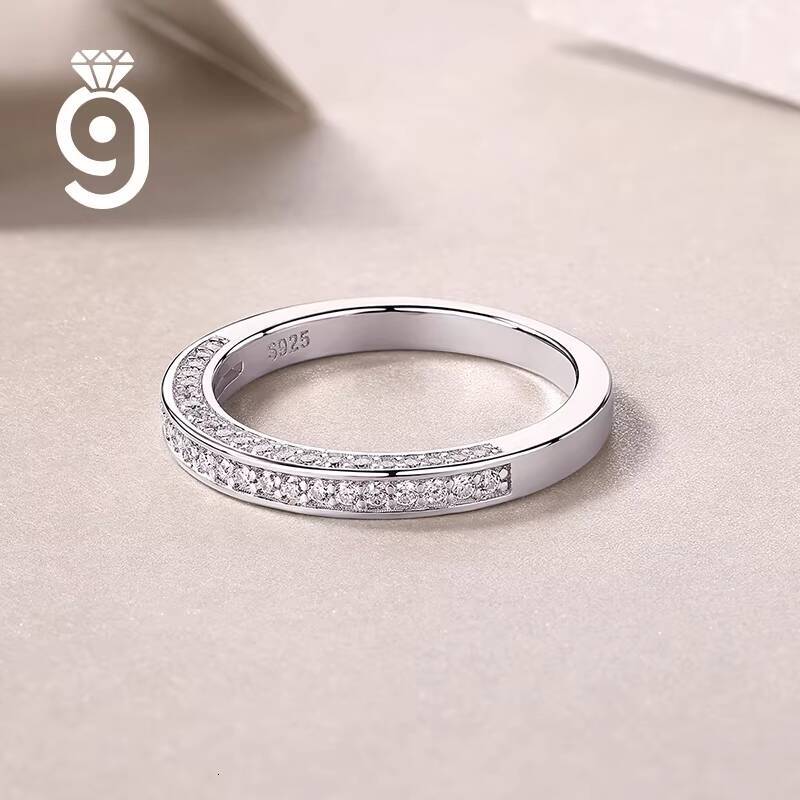 Two-Row Eternity Moissanite Ring Minimalist Bridal Stackable Ring for Wedding Everyday Wear