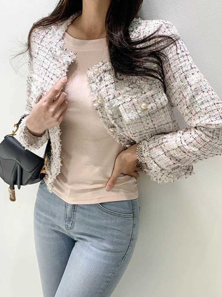 Spring Autumn New Korean Version Fashion Stylish Round Neck Open Cardigan Coat Womens Short Thickened Woolen Knitwear JacketsT260328