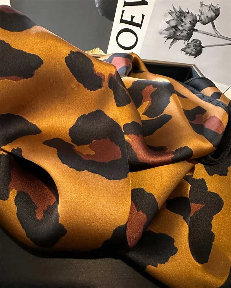 70cm Square Luxury Leopard Print Soft Satin Scarf Ladies band Small Hair Scarves Band Fem Handkerchief Bandana Foard X260328