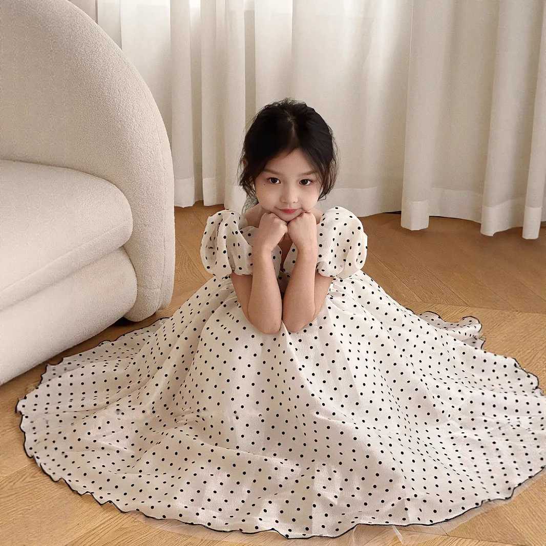 Girls Polka Dot Party Dress Summer Bubble Sleeves Princess Gown Understated Elegance Korean Japanese Style 2-7 YearsT260330