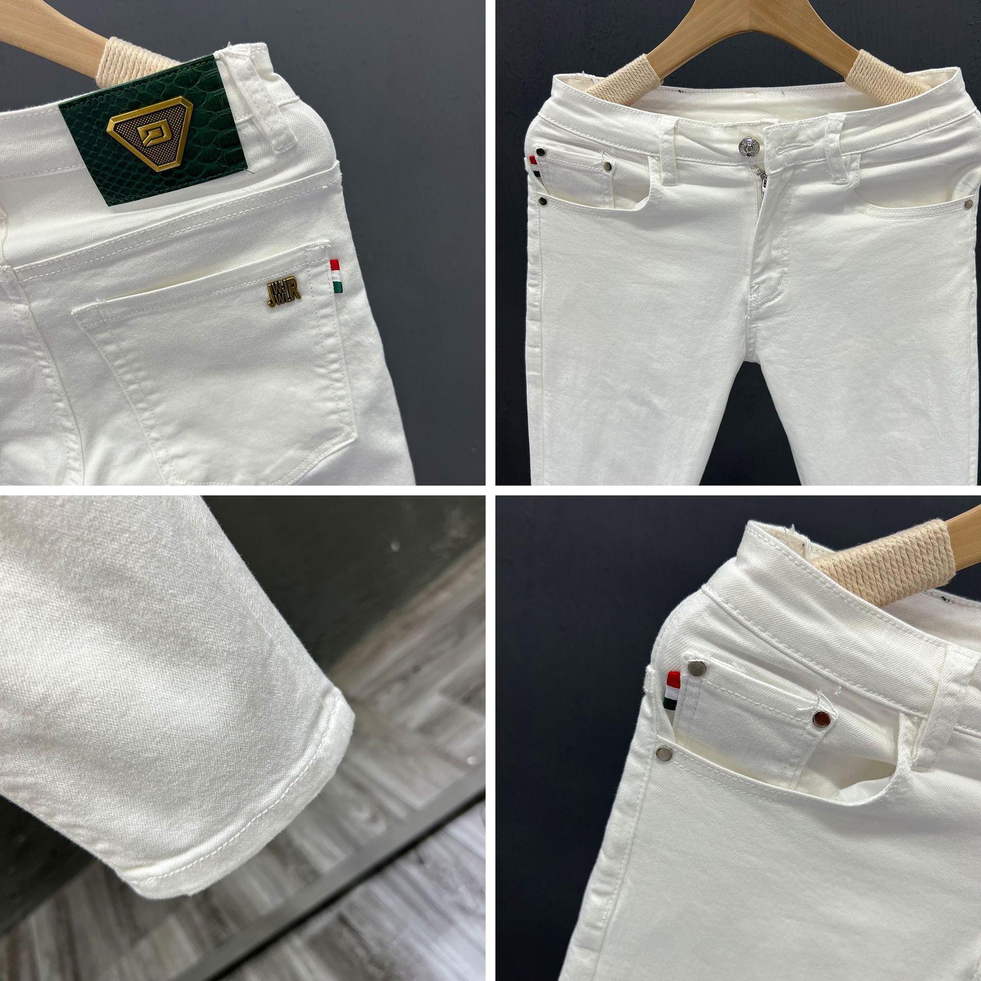 Luxury Brand Designer Clothes High-End Men's White Pants Simple Summer Trendy Men's Business Cotton Skinny Jeans Slim Fit Cropped Pants