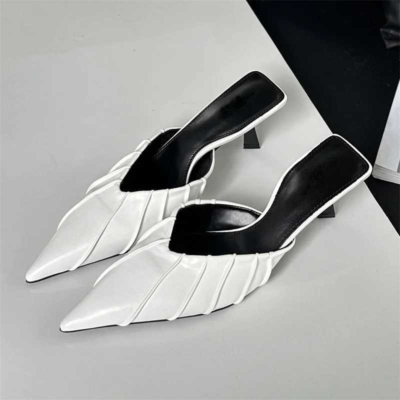 Eilyken Spring Elegant Pleated Women Slipper Sexy Pointed Toe Thin Low Heels Slingback Mules Shoes Z260330