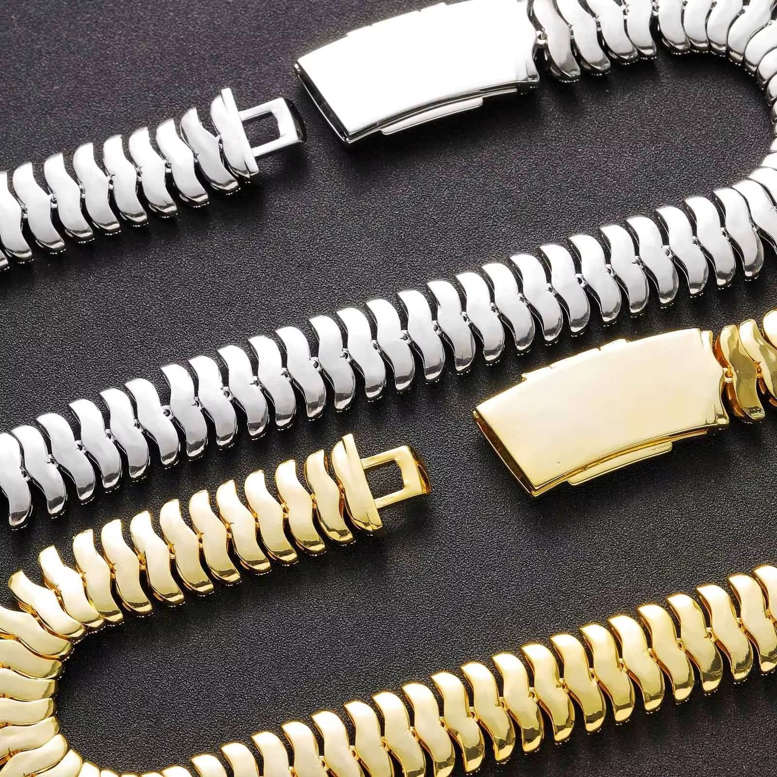 Hip Hop Mens 22mm Wide Curb Chain Rhinestone Jewelry - 2-in-1 Necklace/Bracelet Silver/Gold Multiple Lengths