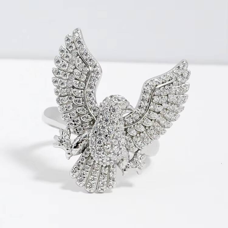 Trendy Hip Hop S925 Sterling Silver Electroplating Gold Pave Setting VVS GRA Moissanite Jewelry Mens Eagle Ring
