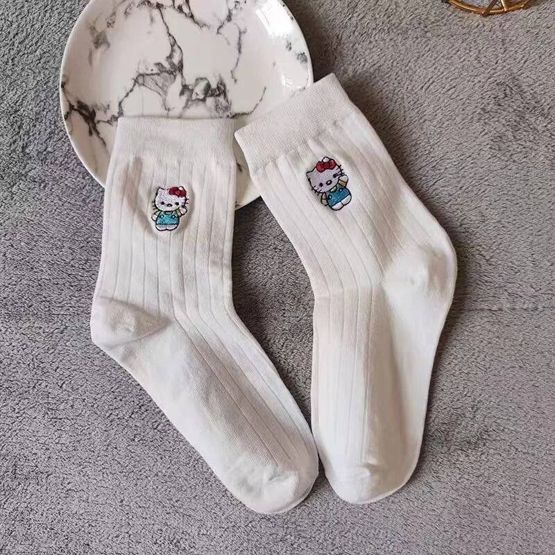 Designer Hello Kitty Cartoon Anime Character Sanrio Socks Women's Adult Simple Fashion Autumn And Winter New Kawaii Warm Socks Wholesale