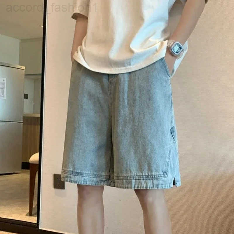 Long Man Denim Shorts with Pockets Short Jeans Pants for Men Half Wide Baggy Bermuda Loose Sale New in Summer Luxury Emo Buttons H260330