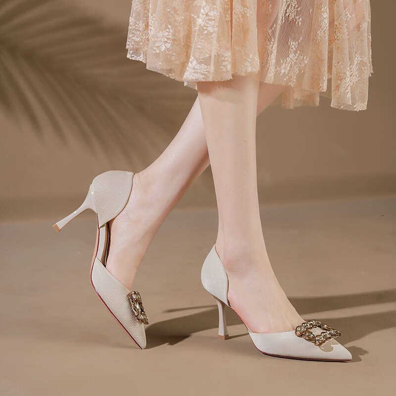 French Spring New Square Buckle Rhinestone Professional OL European And American Style Elegant Socialite Hollow Stiletto Women S Single Shoes
