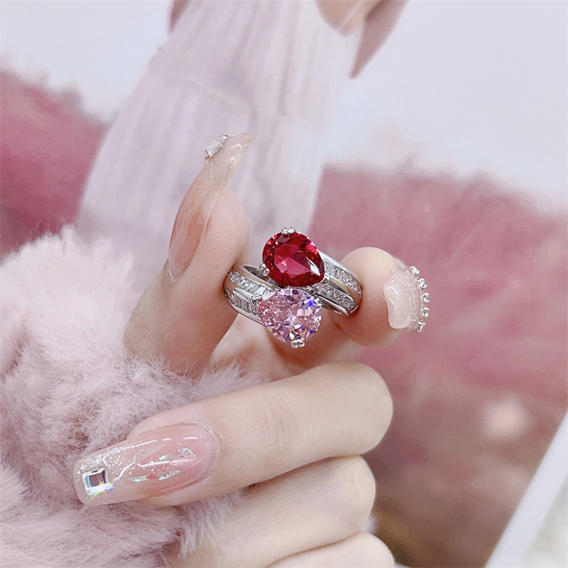 Jewlery Designer For Women Cherry Blossom Pink Zircon Gemstone Ring Women Ins Style, High-End Niche Design, Elegant And Versatile