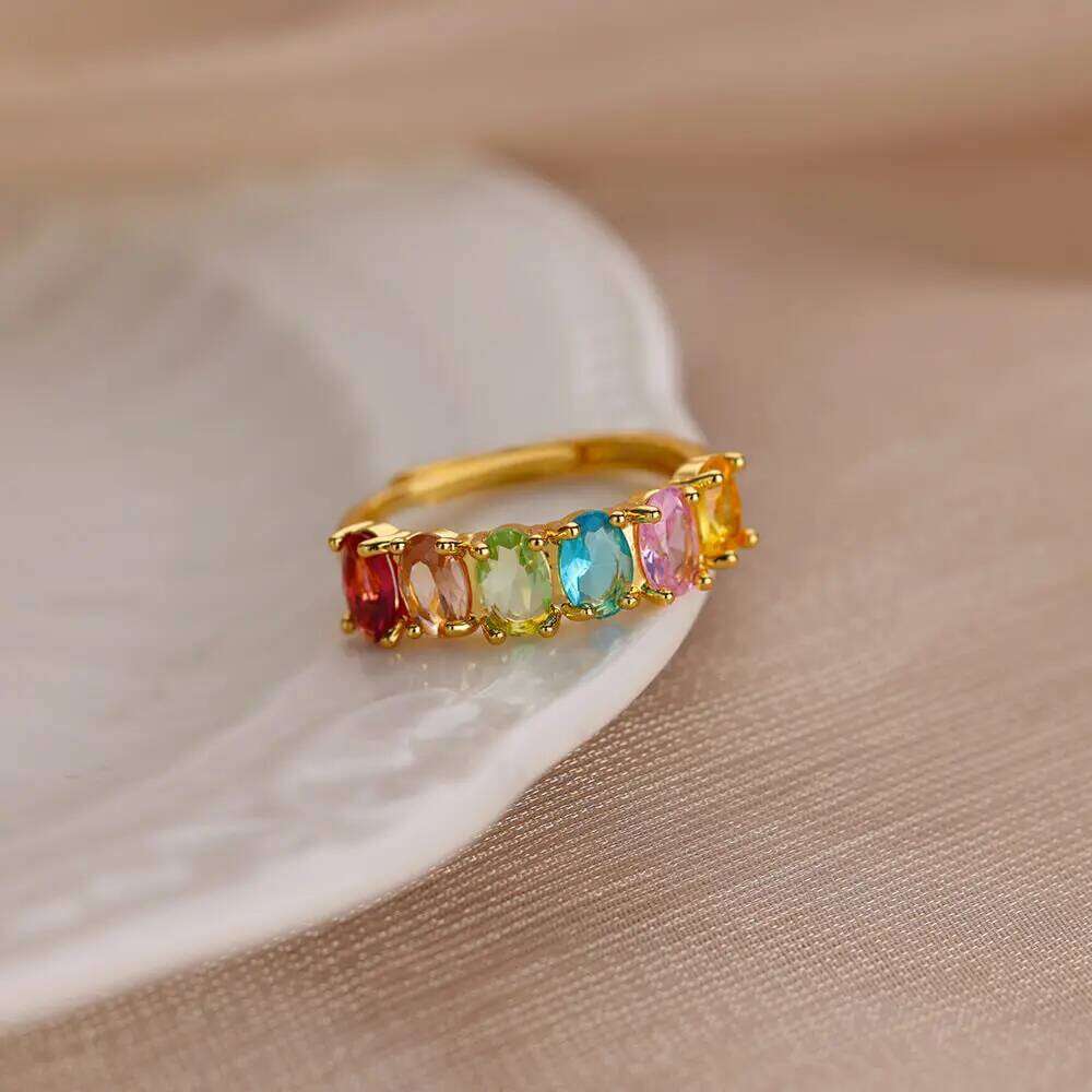 Ring Crtystal Waterdrop Rings For Women Stainless Steel Gold Color Geometric Adjustable Ring Wedding Party Fashion Jewerly Visionice