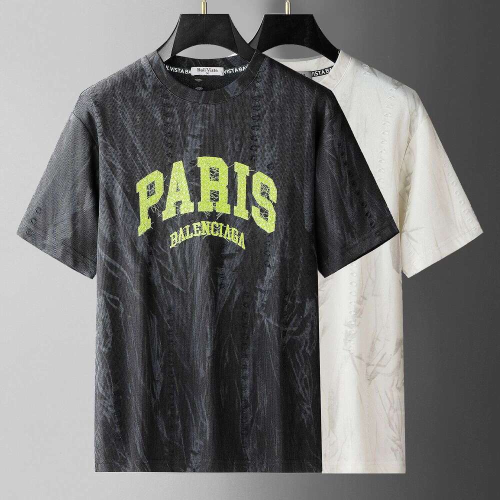 European style light luxury T-shirt with embossed lettering design, luxury new summer versatile fashion trendy slim-fit short sleeve