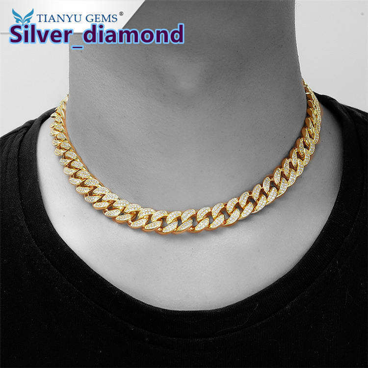 Tianyu Gems Ice Out Jewelry Chain Hip Hop Moissanite Diamonds Customized Cuban Link 14k 18k Pure Gold Chains Necklace
