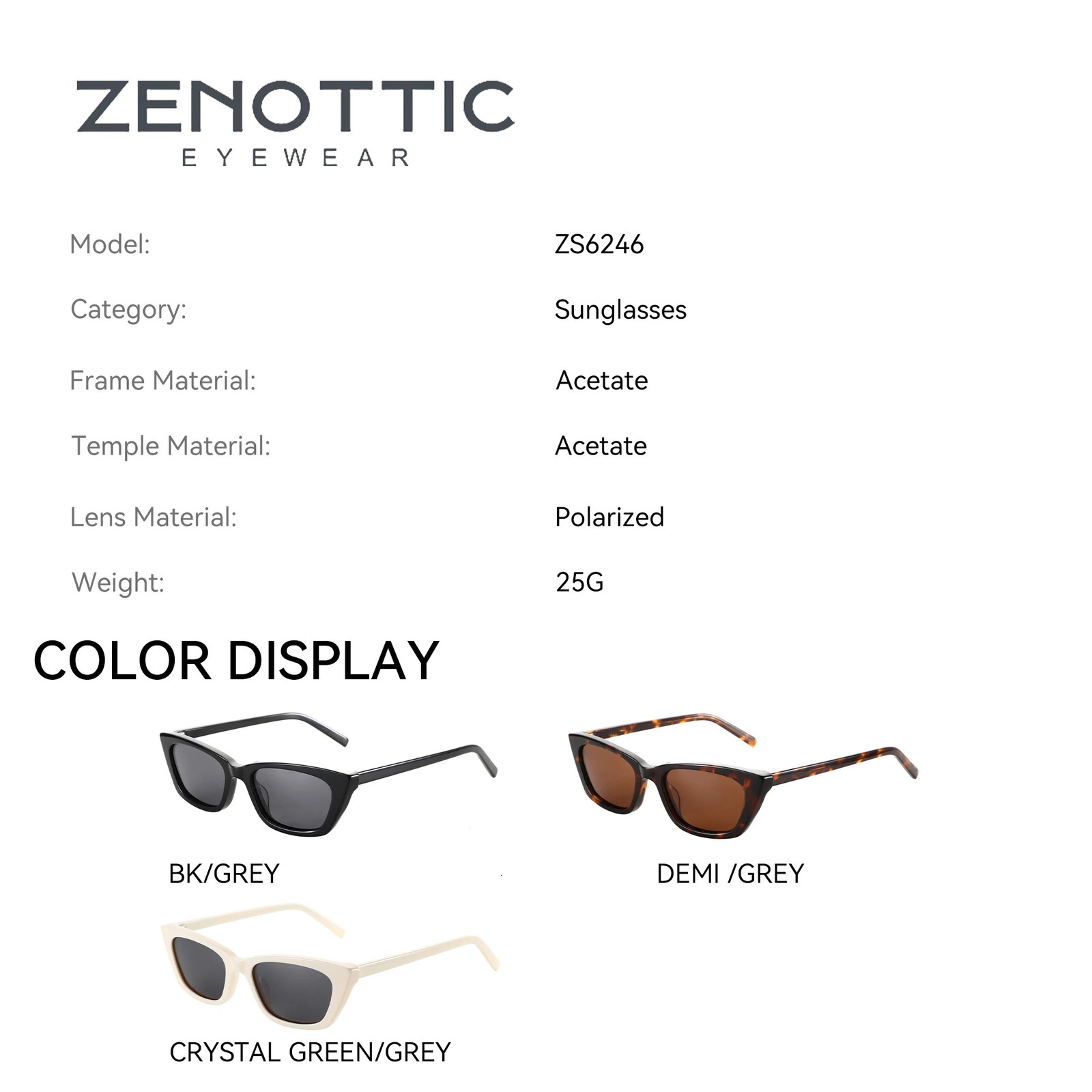 ZENOTTIC Handmade Acetate Polarized Sunglasses Fashion Small Women Cat Eye Shade UV Protection Sun Glasses Trendy 260324
