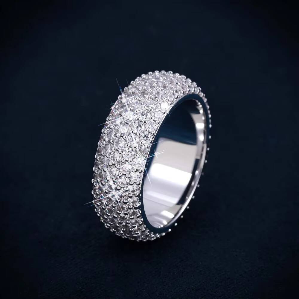 Womens Iced Moissanite Wedding Band Solid 925 Sterling Silver Nickel-Free Lead-Free Rose Gold Plated Hip Hop Micro Pave Ring