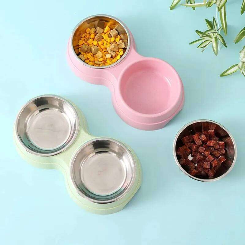 Stainless Steel Double Pet Bowls Food And Water Feeder Dish Cat Puppy Feeding Supplies Small Dog Accessories 26W0330