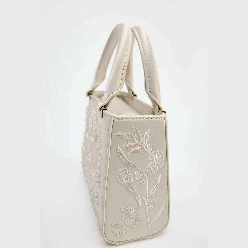 Chinese Embroidery Pearl Mini Duffel Handbag, Women's Crossbody With Chains, Fashionable Small Tote Bag Ladies Luxury Bags