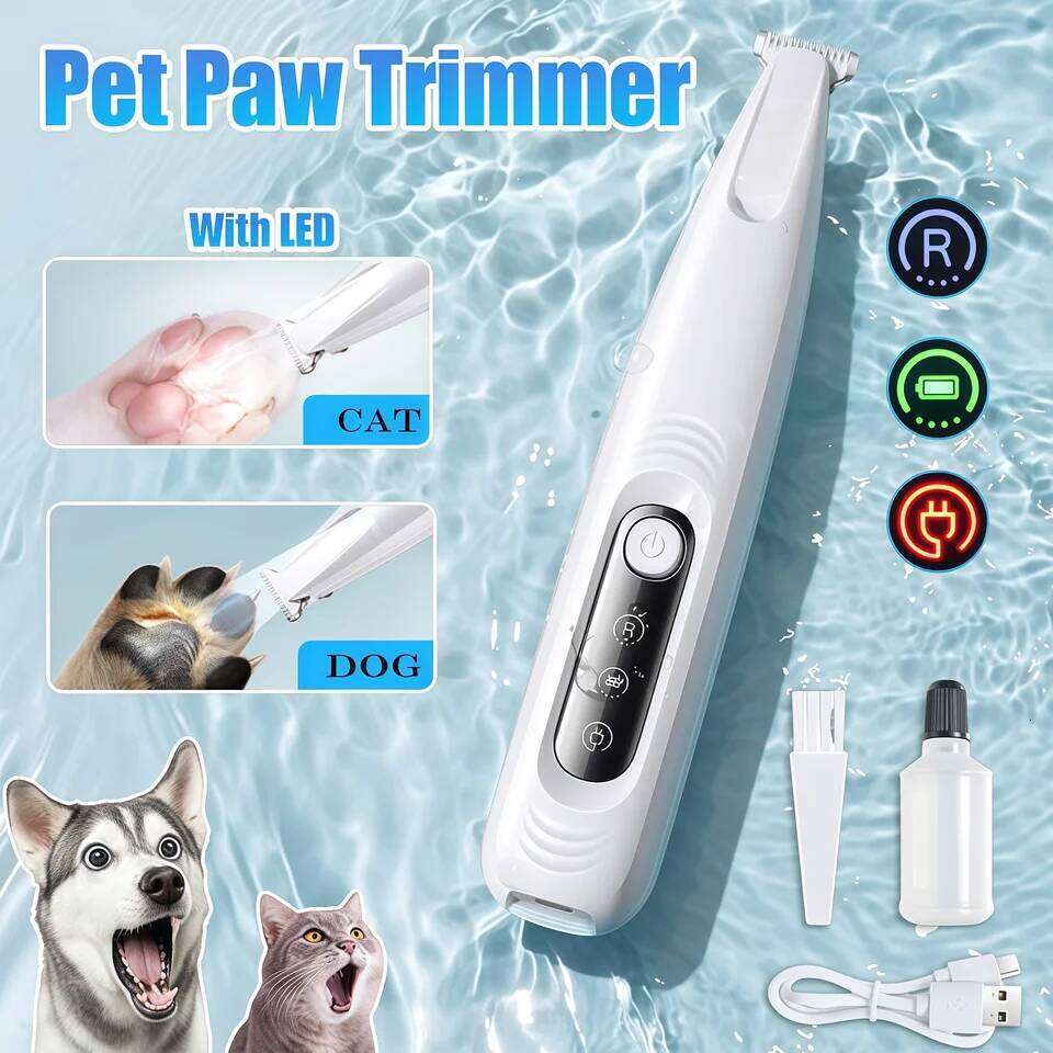 Upgrade Paw LED Light Waterproof Portable Pet Hair Trimmer with Display Dog Clippers Grooming 18mm Widen Blade