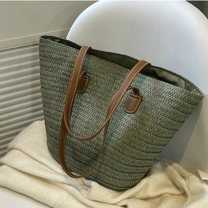 Women Braided Basket Clutches Top-handle Bag Large Straw Portable Shoulder Bag Summer Beach Party Purses Shopper Satchel Female260316