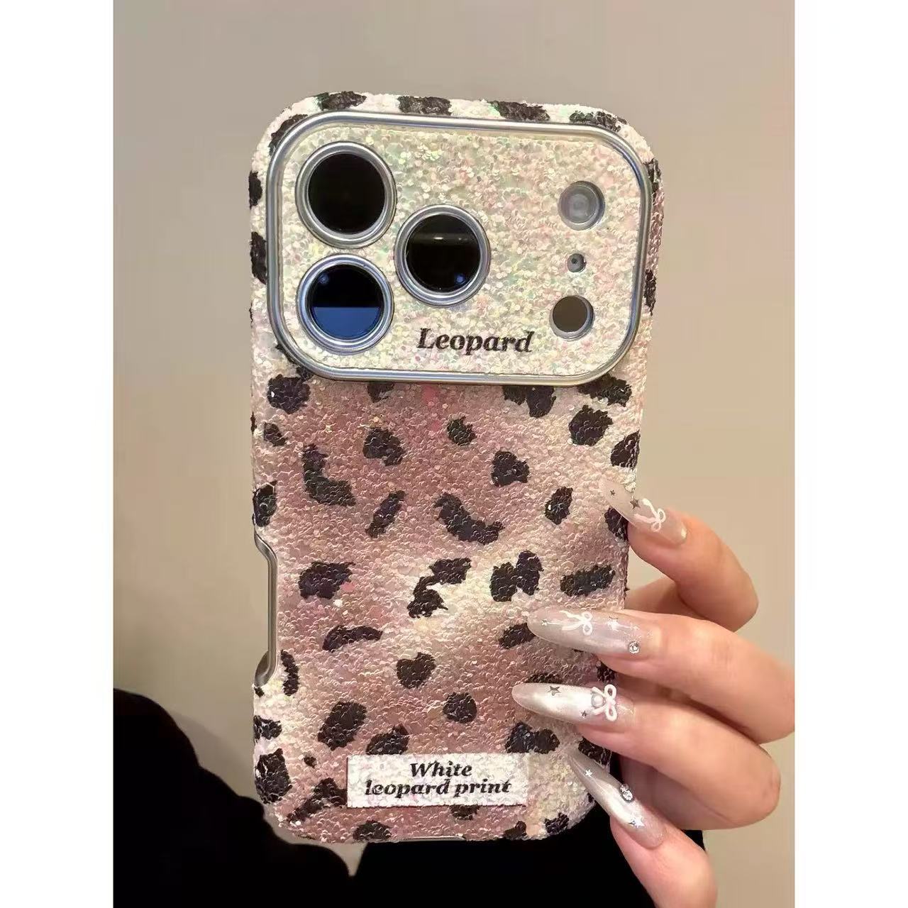Luxury Sequin Leopard Print Large Window Case For iPhone