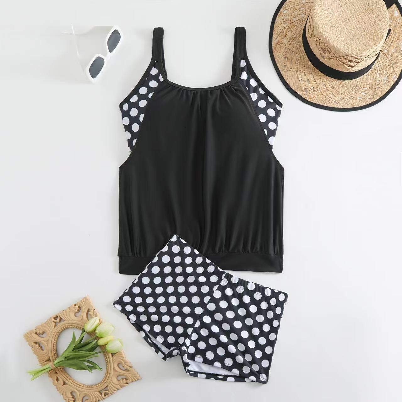 Free Shipping High Value 2026 New Plus Size European and American Independent Station Cross-Border Printed Polka Dot Boxer Women's Two-Piece Tank