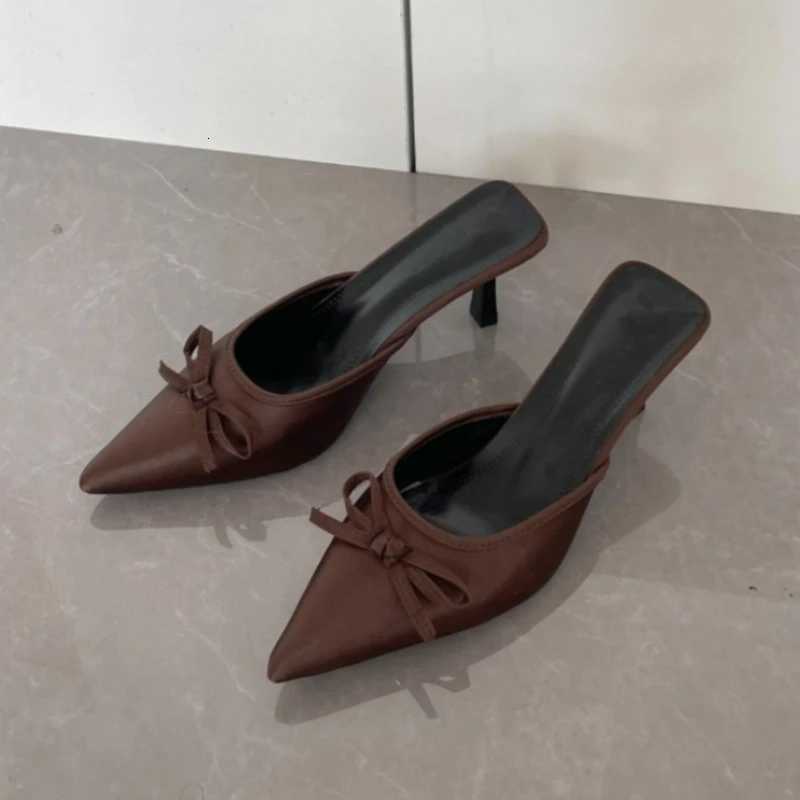 Spring Summer High Heel Women Slippers Fashion Cover Toe Slip On Slide Ladies Elegant Butterfly-knot Dress Sandalias Z260330