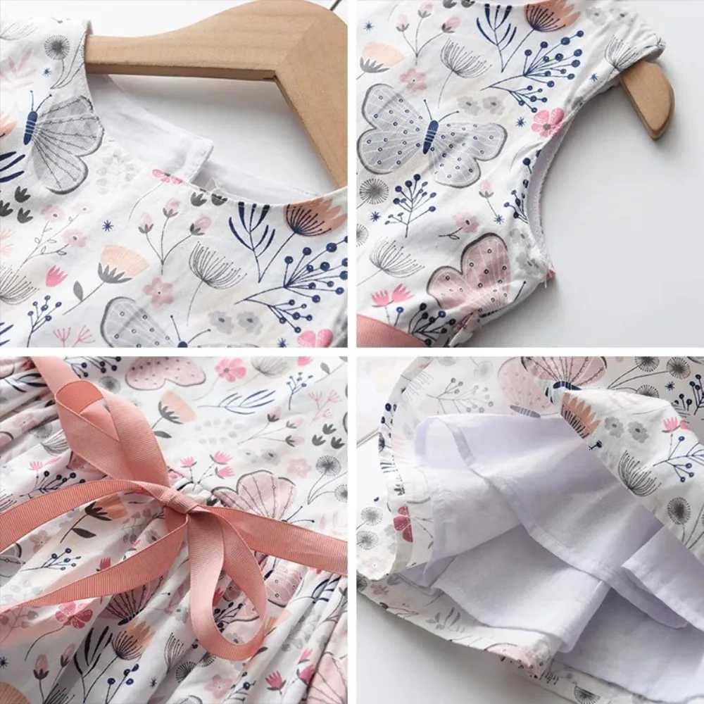 Summer New 3-7 Years Girls Vacation Casual Clothes Sleeveless Sweet Cute Print A-Line Dress 1 Pc Children Fashion WearT260330