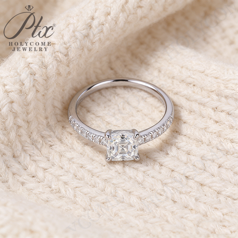 Promise Asscher cut 1ct Moissanite Simulated Diamond Ring 925 Sterling Silver Engagement Wedding Rings for Women Jewelry Christmas Gift