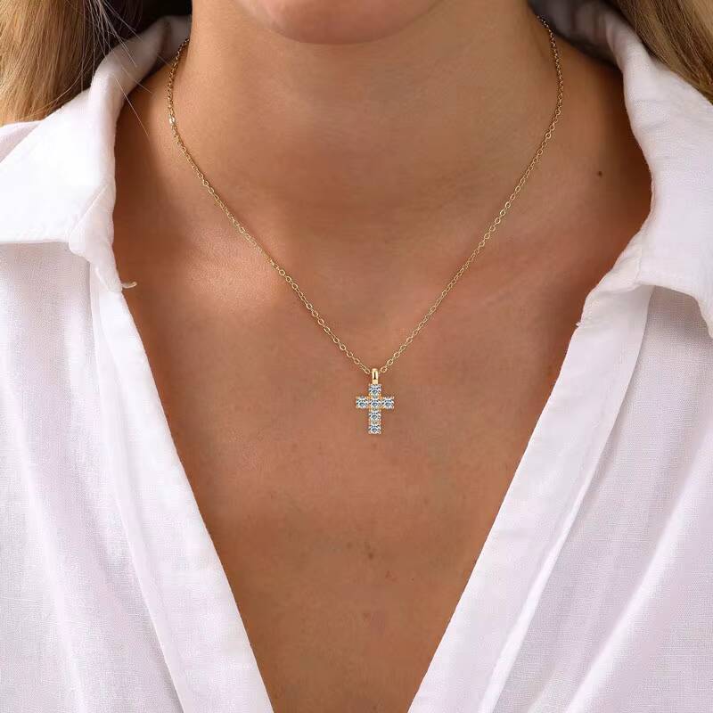 925 Silver Certified 35mm Moissanite Women Men Faithful Charm Religion Choker Christian Gifts Cross Pendant Necklace