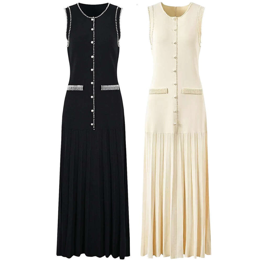 Summer A9 new designer high-end quality pearl lace elegant slim fit sleeveless long skirt 2026