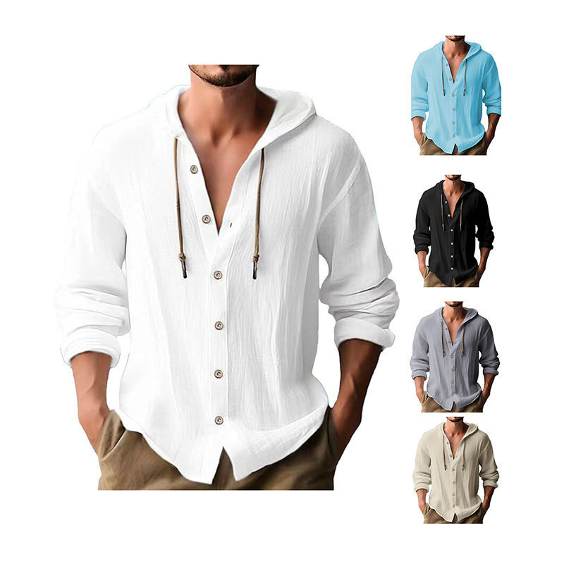 Casual Style Upgrade - Durable Men's Hoodie Shirt Made from Breathable Cotton & Linen Fabric