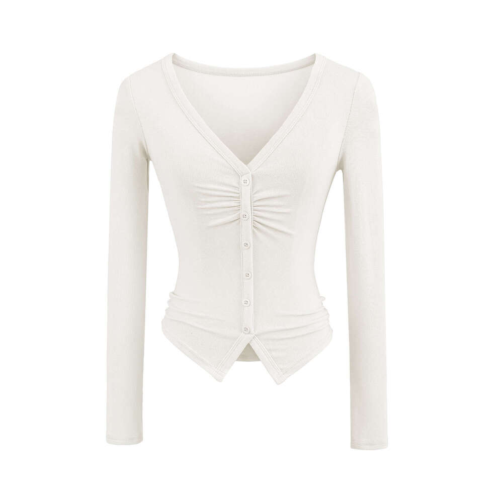European and American style spicy girl fashion S18 women's V-neck long sleeved T-shirt 2026 new sexy slim basic shirt top