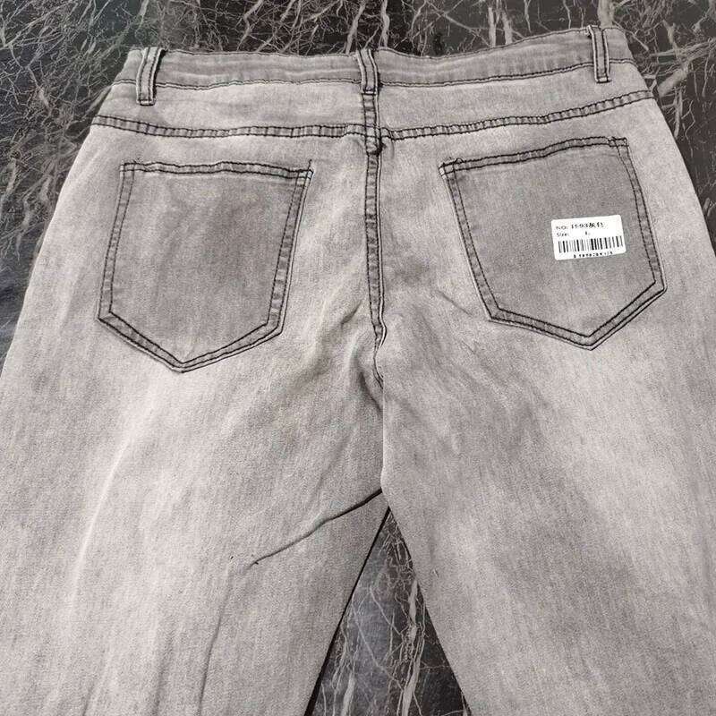 New Men's Skinny Ripped Jeans Fashion Grid Hole Endothecium Patches Slim Fit Stretch Casual Denim Pencil Pants Jogging Trousers 26Y0330