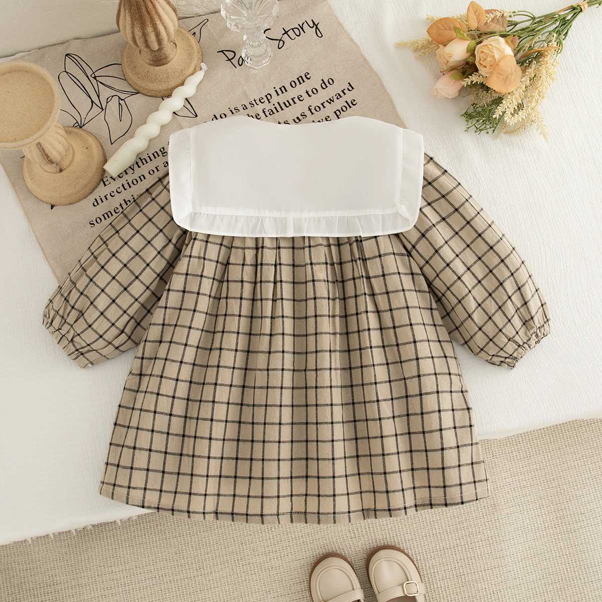 Girls Dress Spring And Autumn Checkered Cotton Long-Sleeved Baby Girl Dress Cute Collared Princess Baby Dress Baby Girl ClothesT260330