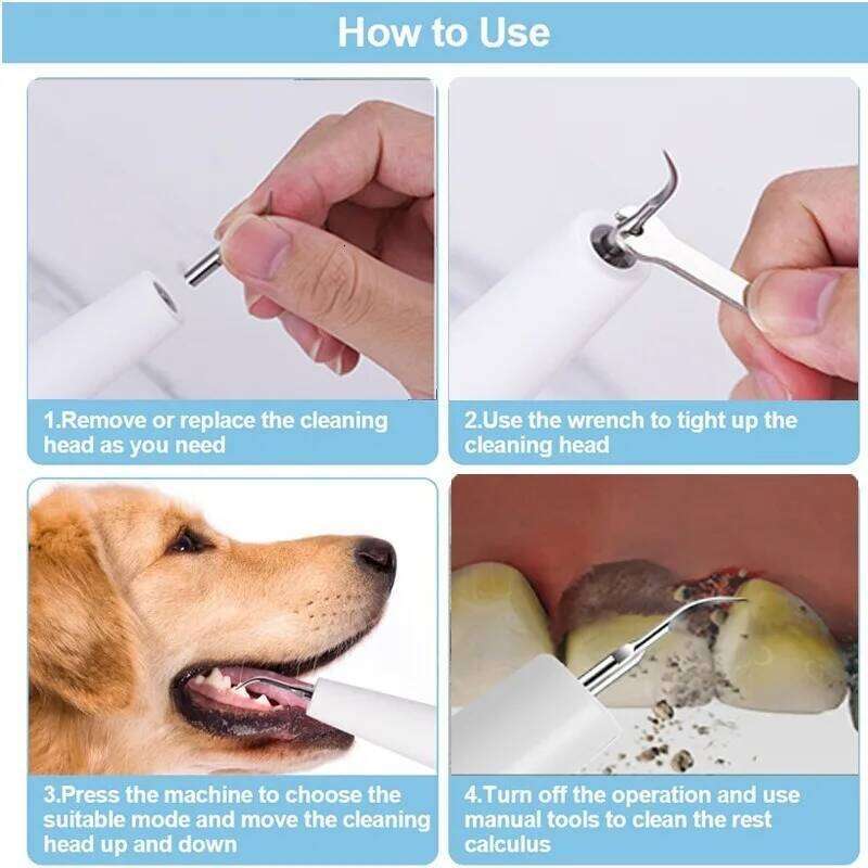 Cleaning Kit Pet Ultrasonic Canine Plaque Remover for Teeth with LED Light 3 Modes USB Charge Dog Sonic Tooth Cleaner