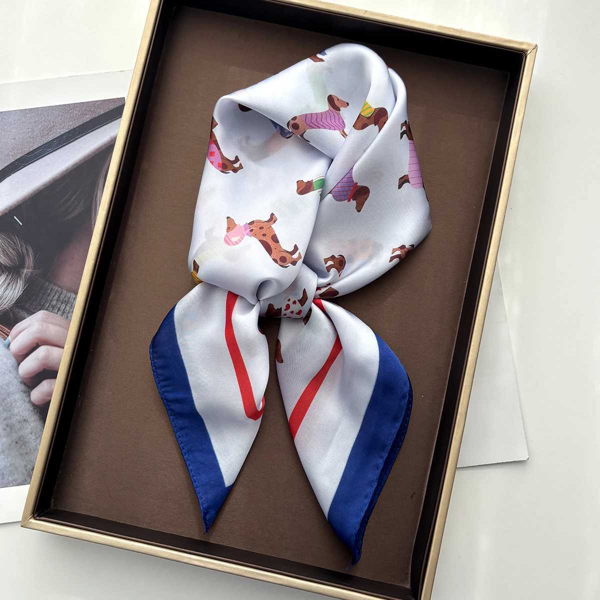 Imitation Silk Scarves Banda Cotton Dog Printed Square Scarf For Wen StylishLuxury Hijab Neckerchief Elegant Shawl Wraps X260328