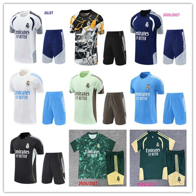 2026 2027 BELLINGHAM MBAPPE Reals Madrid short sleeveS jerseyS tracksuit training 25 26 27 Reals Madrid Short sleeved training Transport Men Kids kit