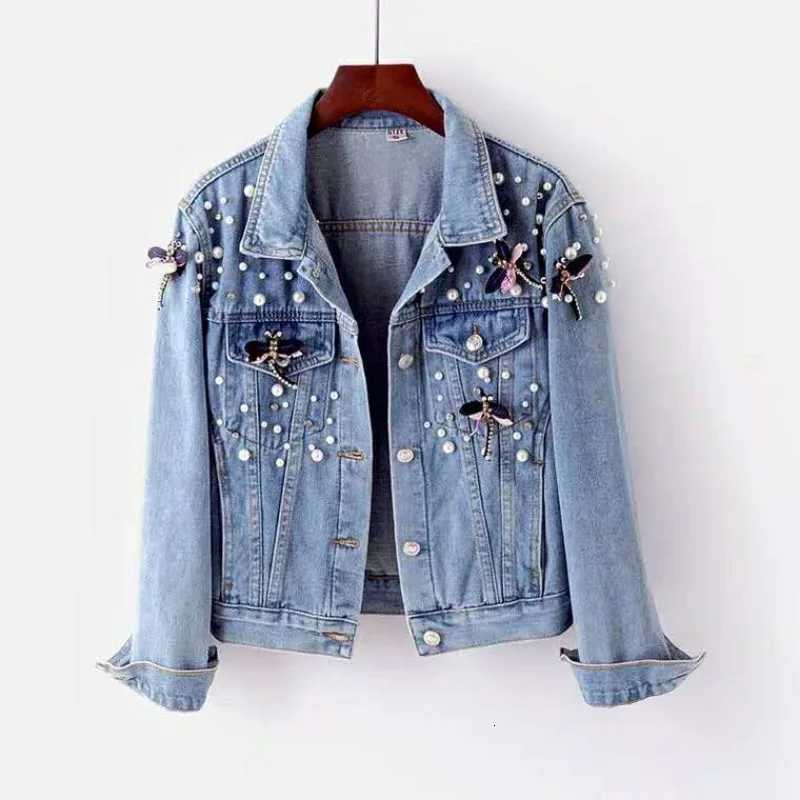 Luxury Jean Jacket for Women Embroidery Trend Denim Coat Women Cropped Jacket Beads Design Single-breasted Top Coats NewT260328