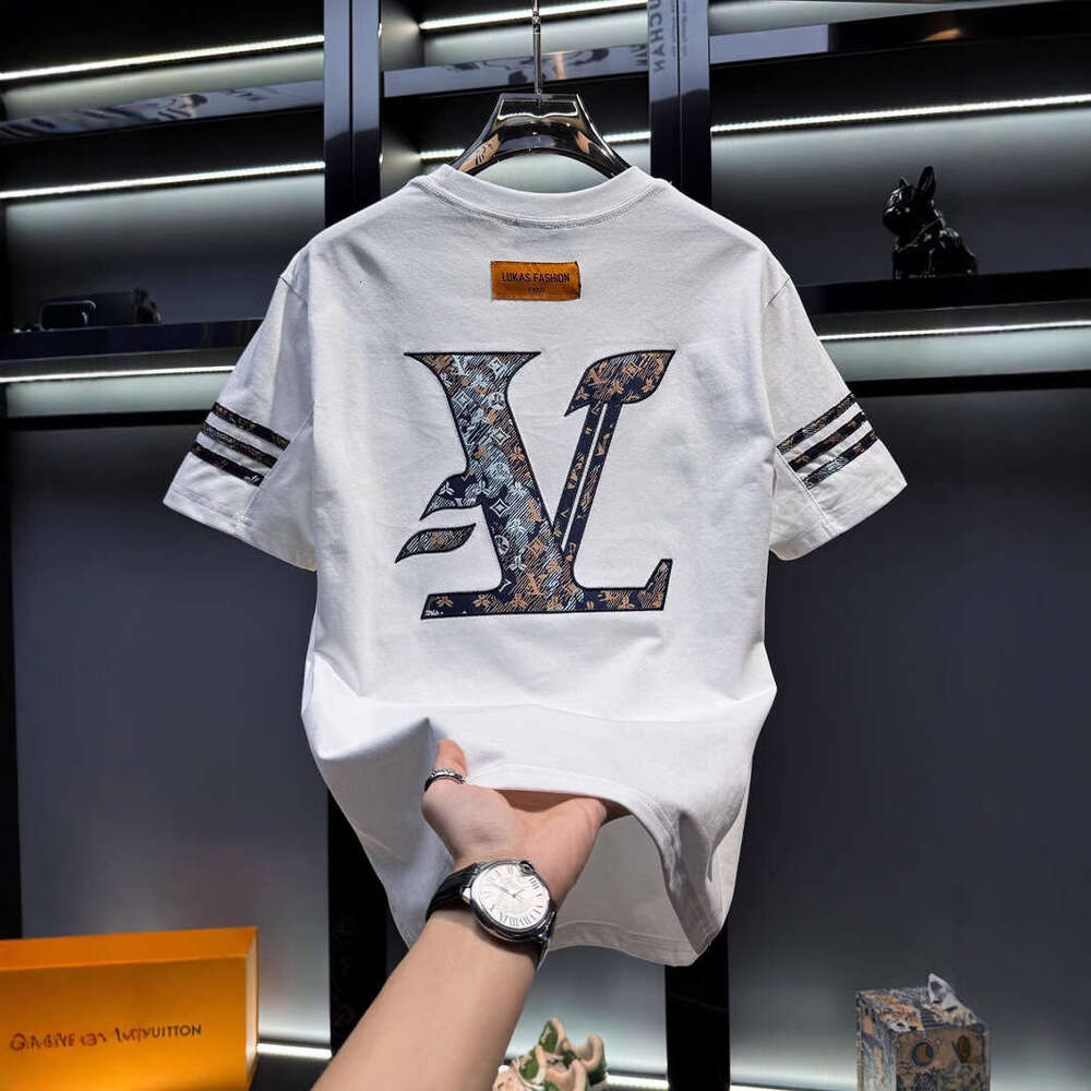 men's high-end embroidered round-neck short-sleeve T-shirt, luxury new trendy brand summer fashion American style half-sleeve