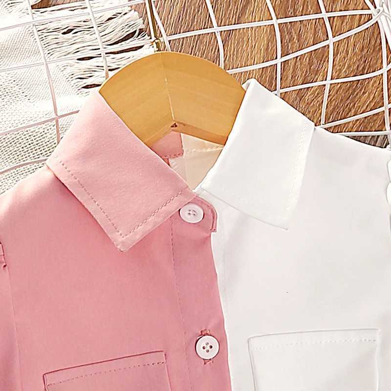 Kids Dress For Girls 4-7 Years Girls Patchwork Shirt Puff Sleeves Dress With Belt Stylish Temperament Baby Girl DressT260330