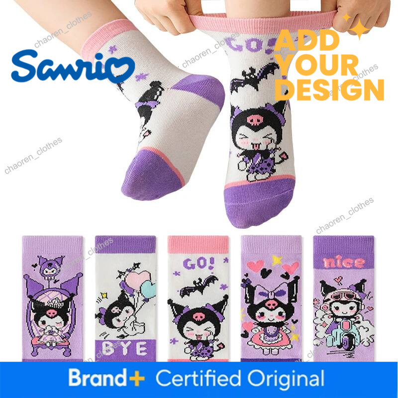 Designer 5Pairs Sanrio Cinnamoroll Kuromi Kawaii Spring And Autumn Cartoon Middle Tube Socks For Girls Boy Children Mid-Calf Cotton Socks
